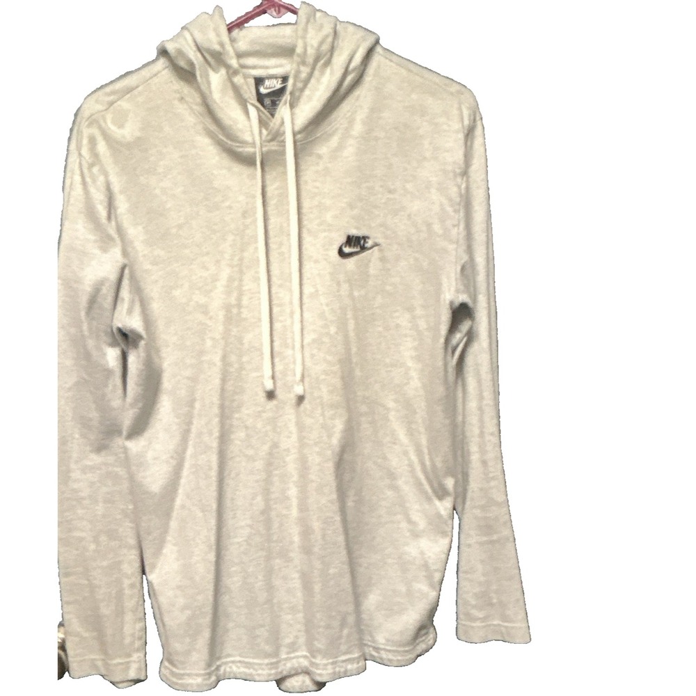 Nike Men's Gray Cotton Blend Jersey Pullover Hoodie Logo Drawstring Size M
